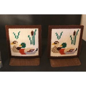 Duck NeedlePoint Bookends 2 5x5"